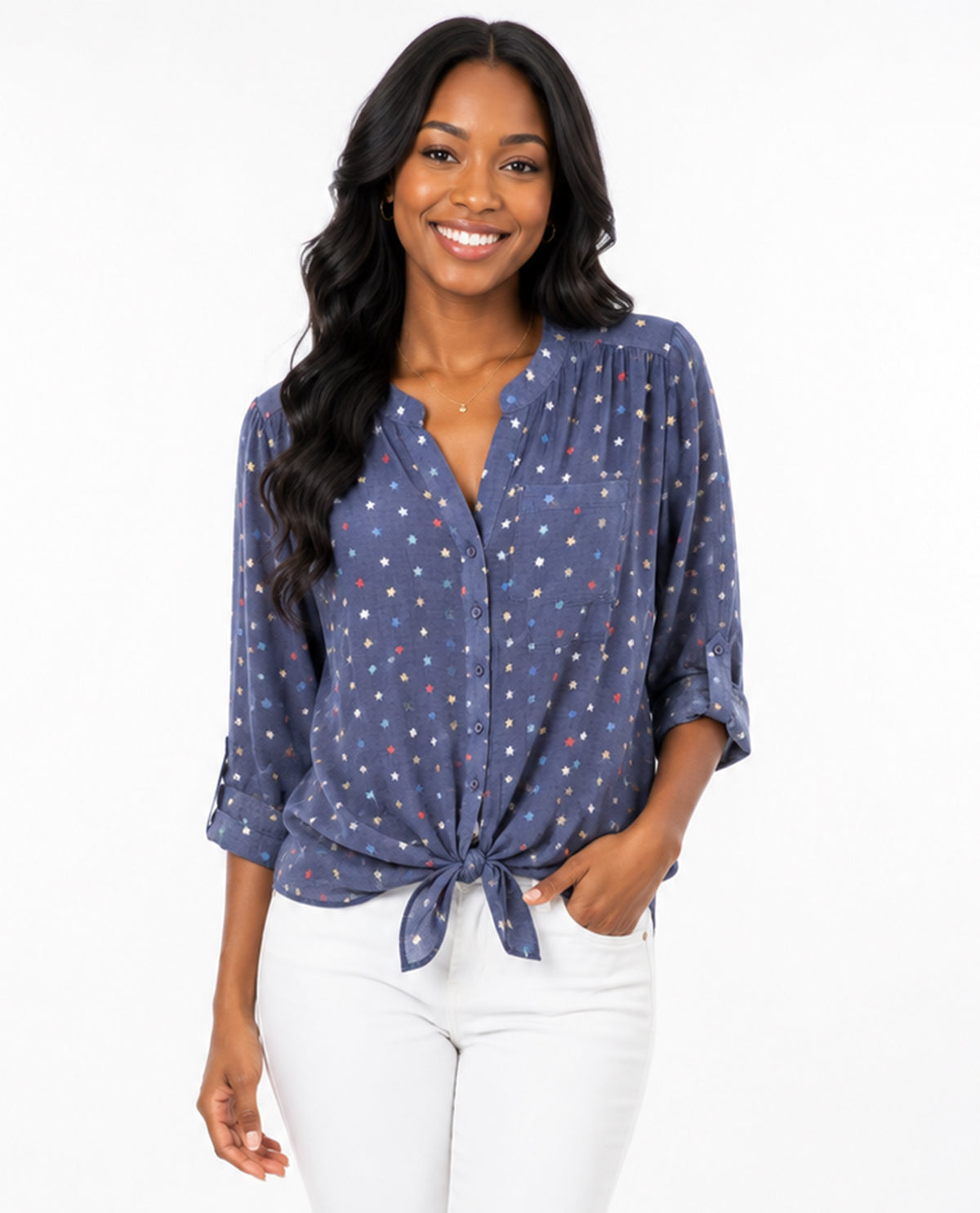 Zac & Rachel Print Slub Tie Front Top