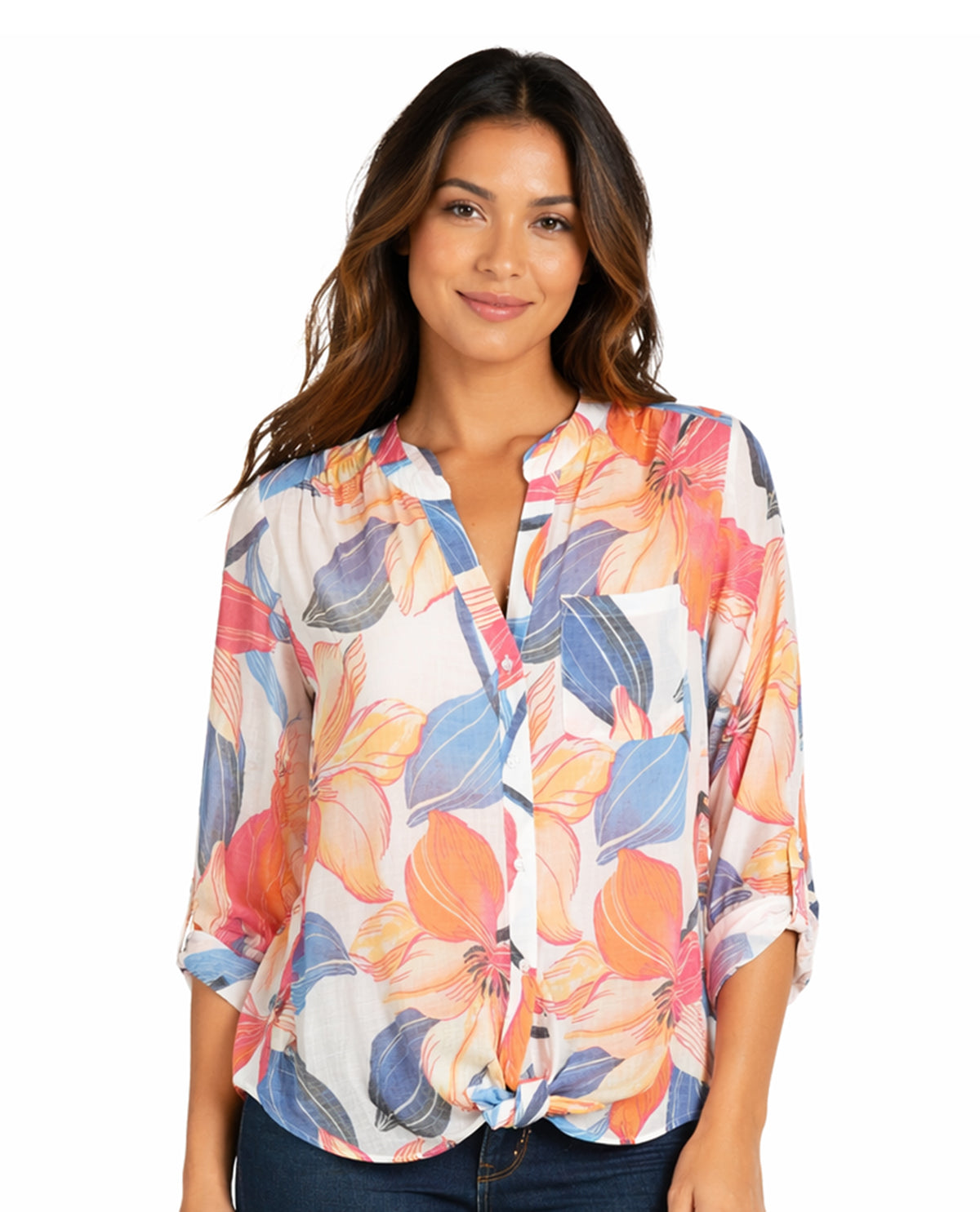 Zac & Rachel Print Slub Tie Front Top