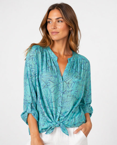 Zac & Rachel Print Slub Tie Front Top