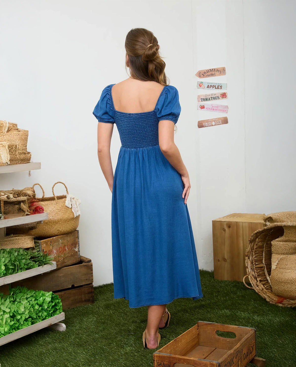 Smocked Maxi Dress with Puff Sleeves