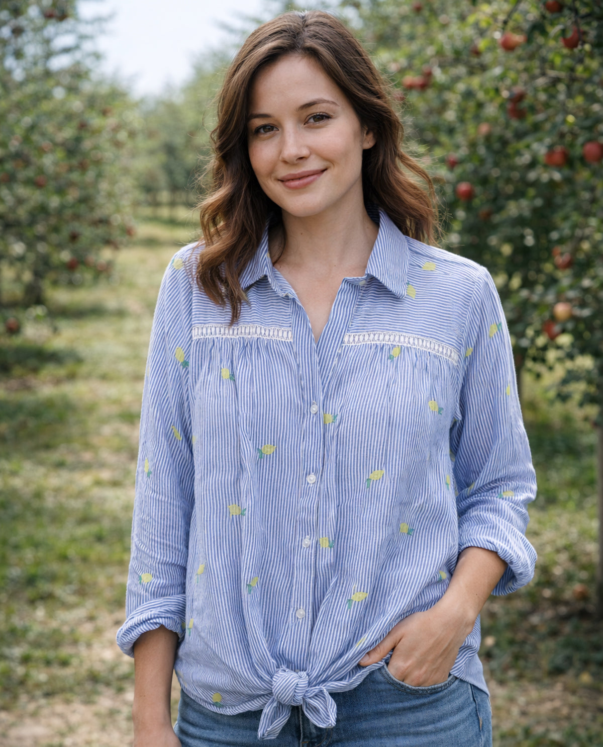Hope & Harlow Print Slub Top Blue Lemons