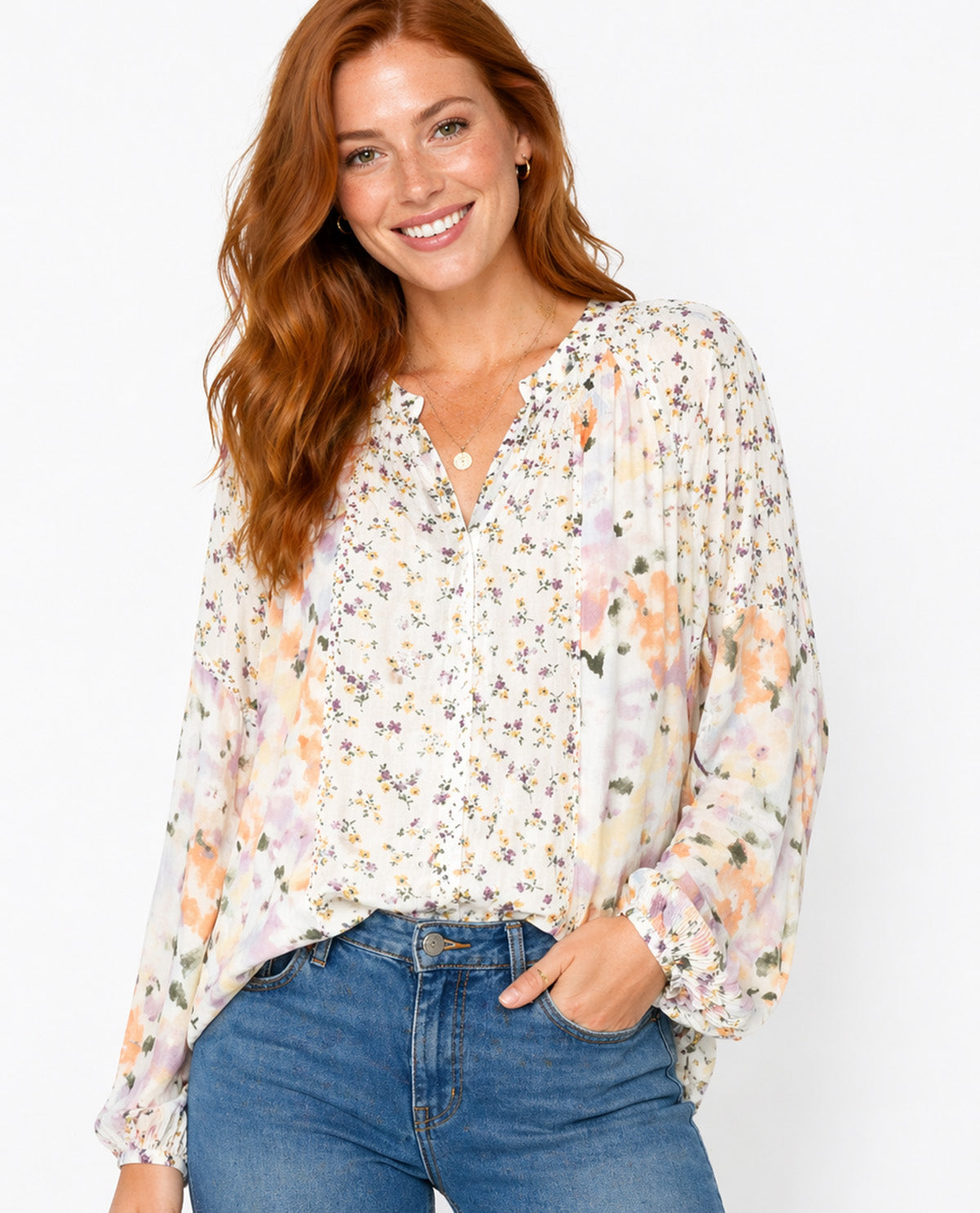 Zac & Rachel Print Slub Top Bright White Multi