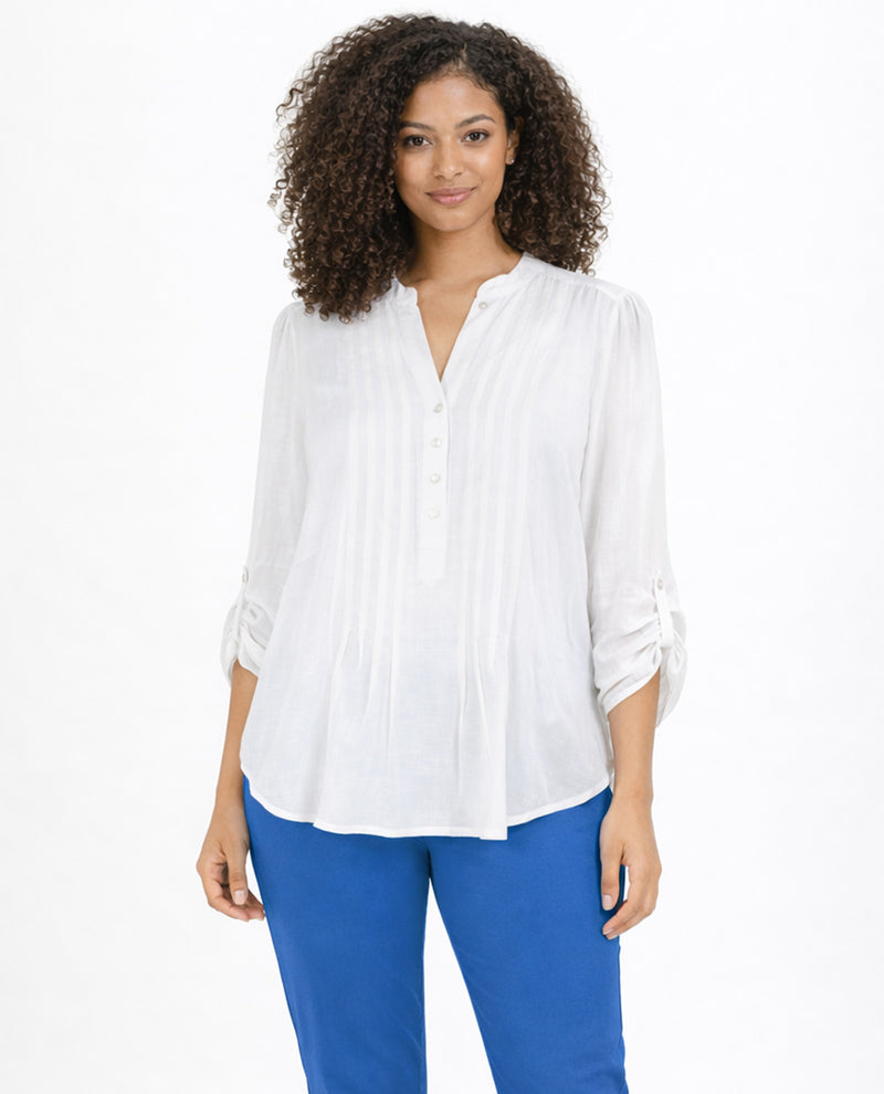Zac & Rachel Petite 3/4 Sleeve Solid Slub Top