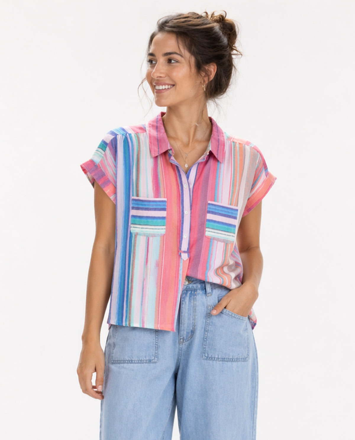 Zac & Rachel Stripe Slub Top Aruba Blue