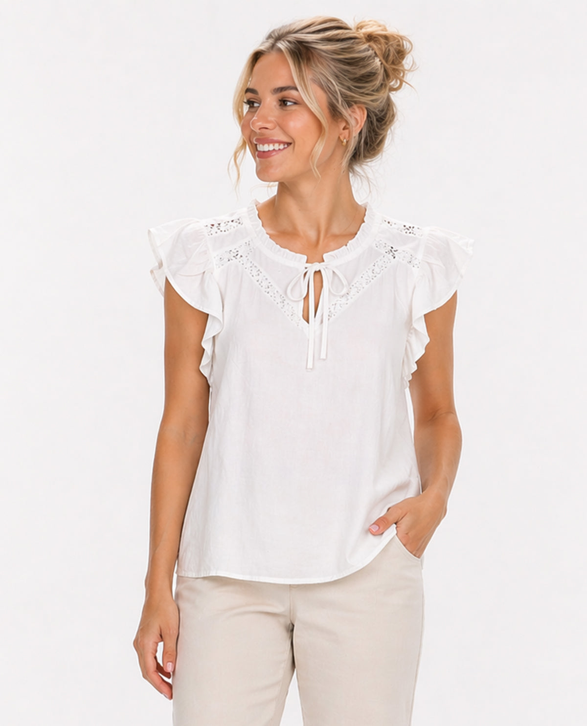Zac & Rachel Novelty Slub Top White