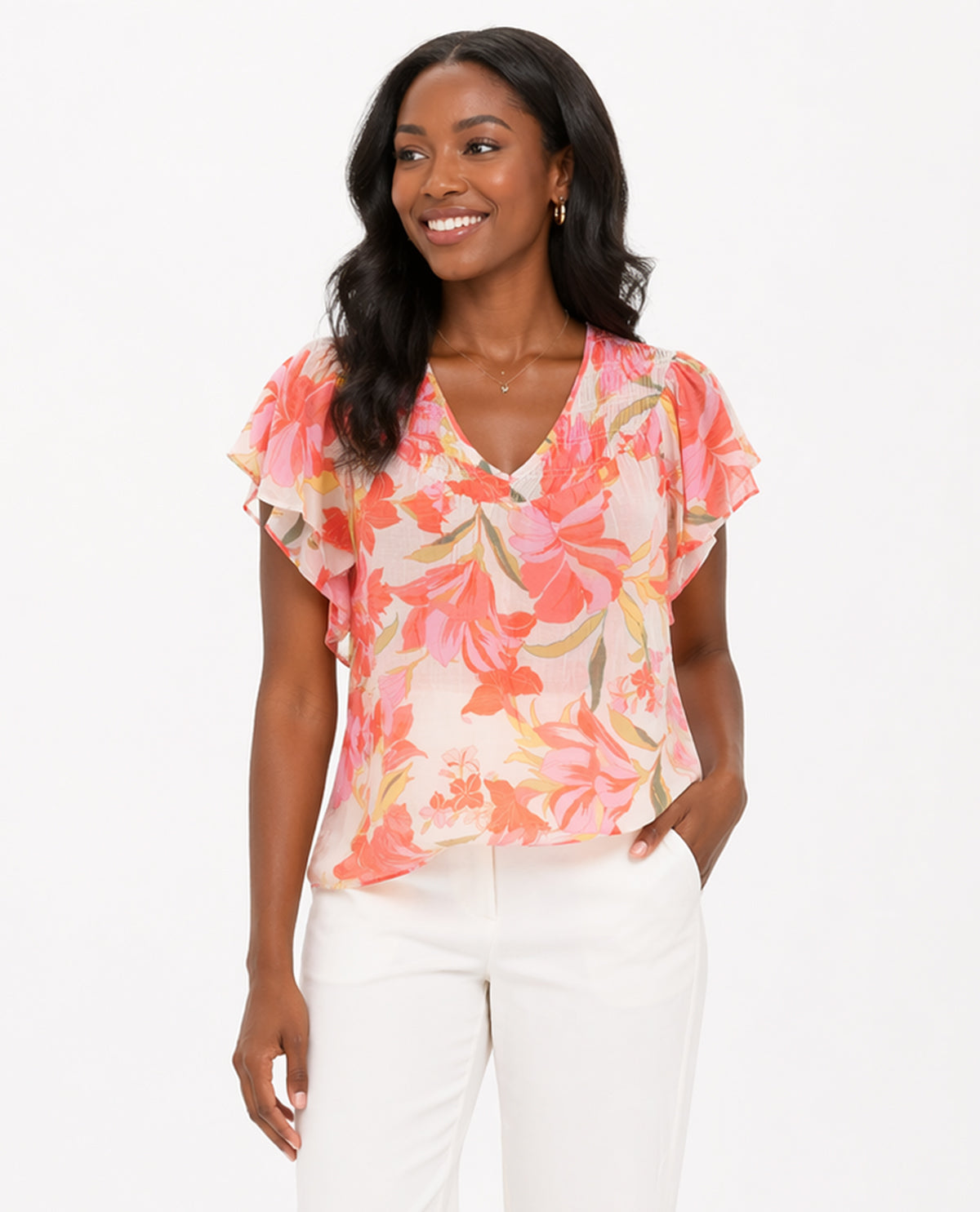 Zac & Rachel Print Slub Top Cherry Tomato