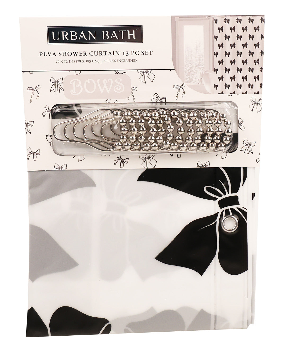 13pc Shower Curtain Set With Black Bows