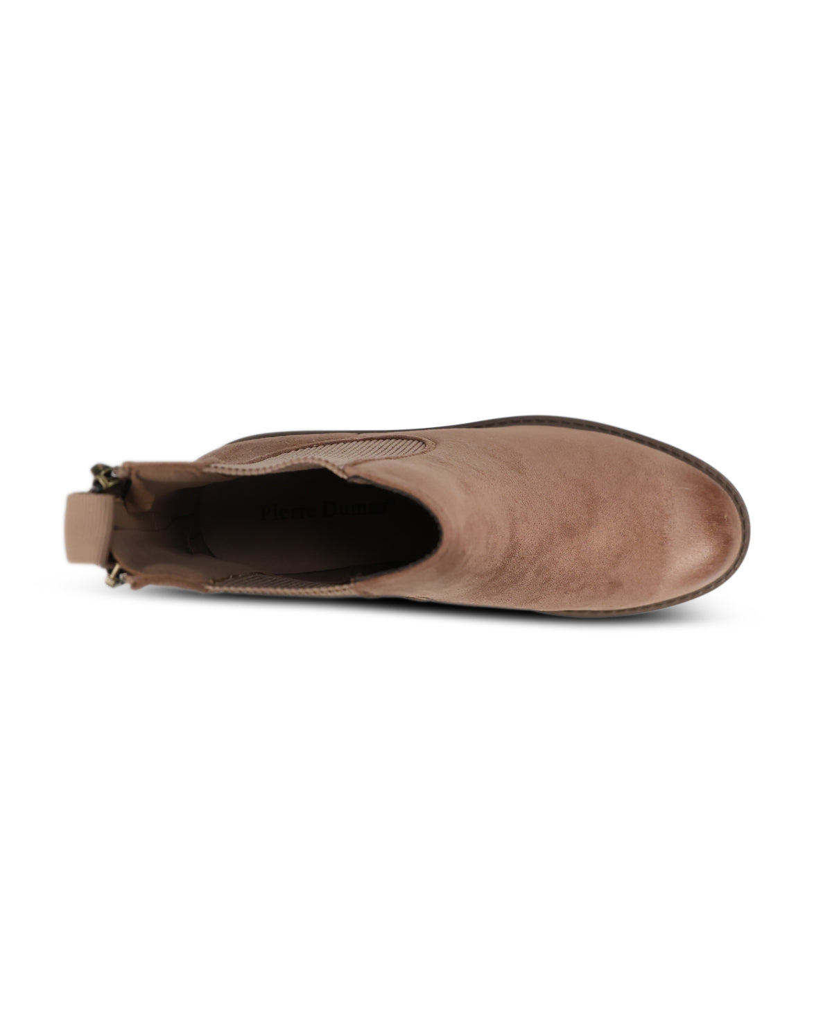 A single taupe-brown Chelsea boot shown from a side profile view against a plain white background.