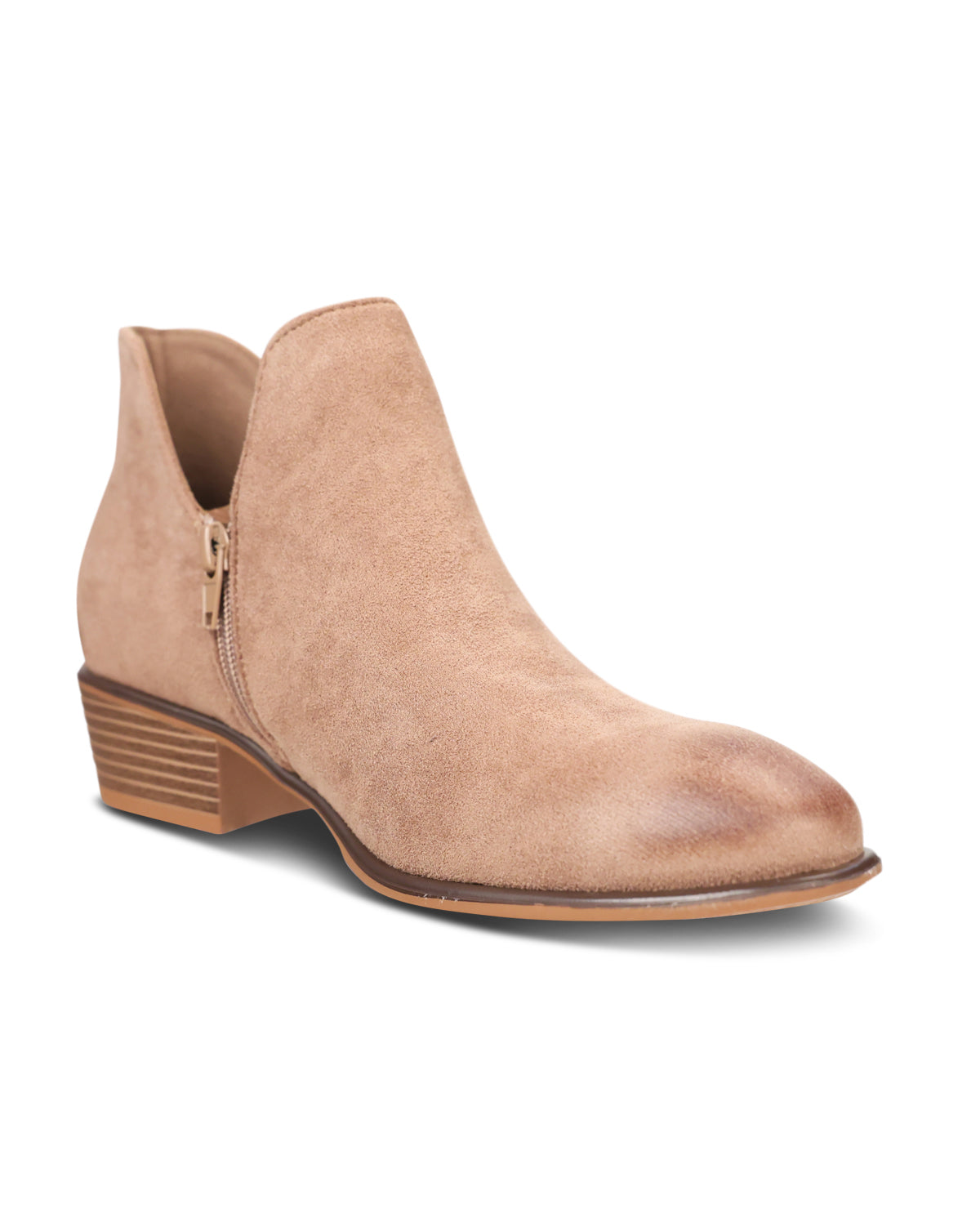 Taupe ankle boot on a white background