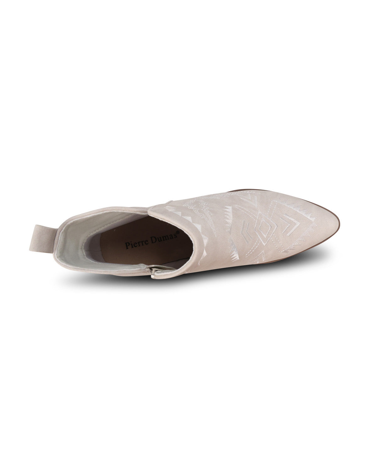 White slip-on shoe with gray interior on a white background
