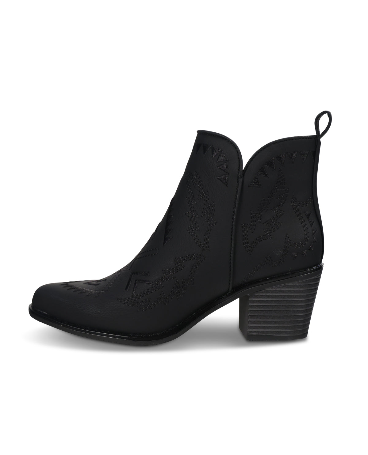 Black ankle boot on a white background