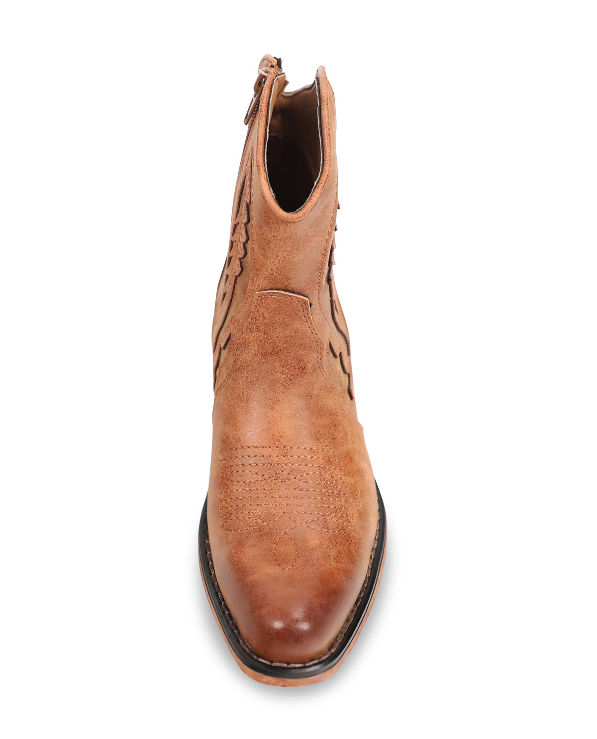 Brown cowboy boot on a white background