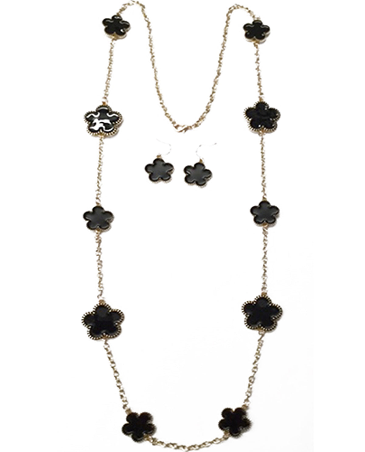 Clover Flowers Necklace Earring Set Gold/Black