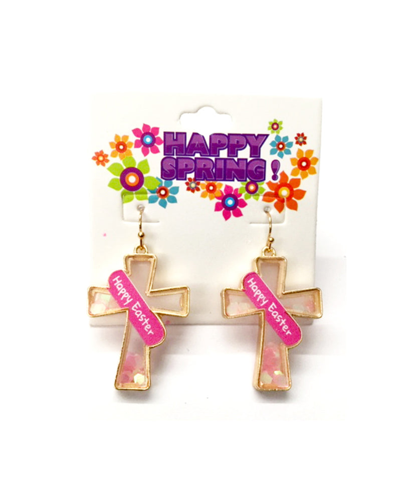Happy Easter Cross Earrings