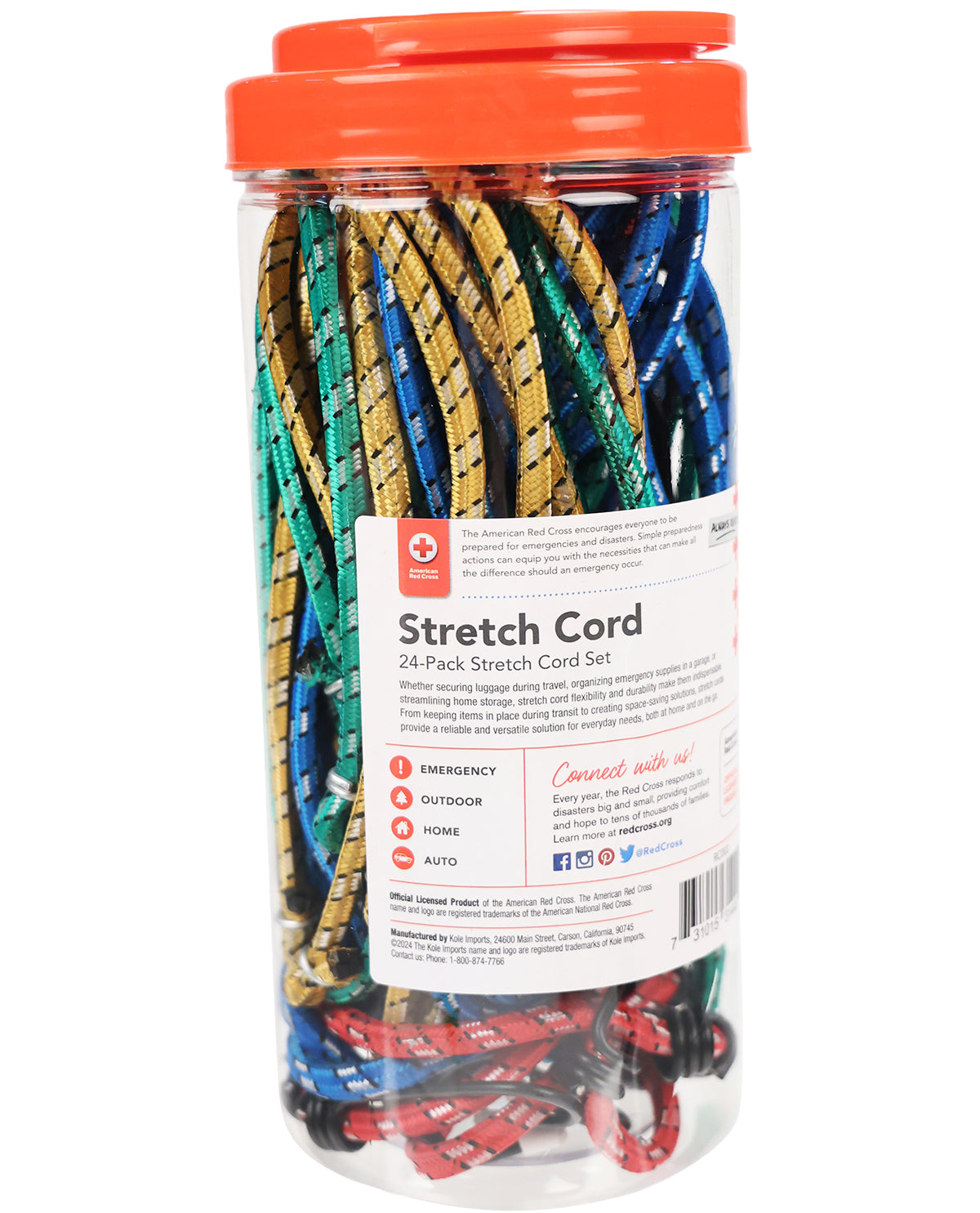 24pk Asst Size Stretch Cords With Carry Case