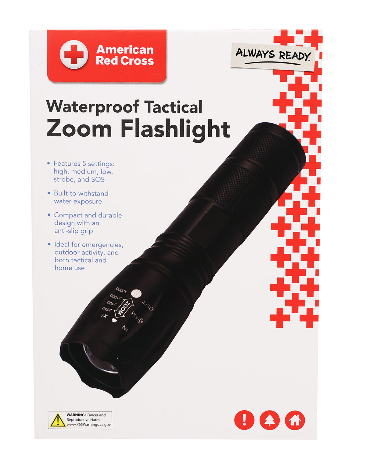 American Red Cross Waterproof Tactical Zoom Flashlight