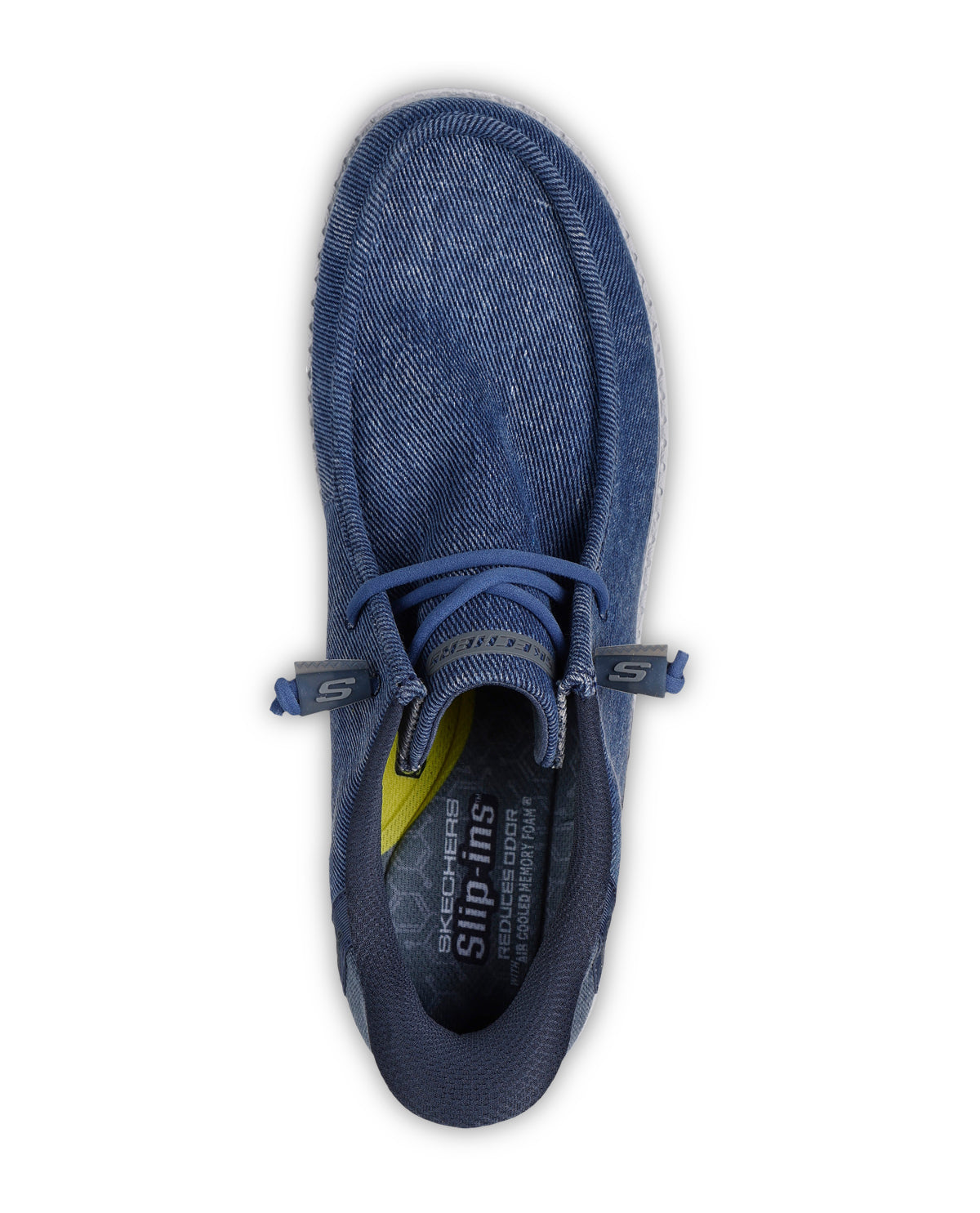 Denim shoe with a strap on a white background