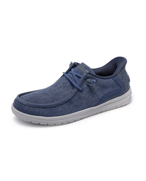 Denim shoe with a strap on a white background