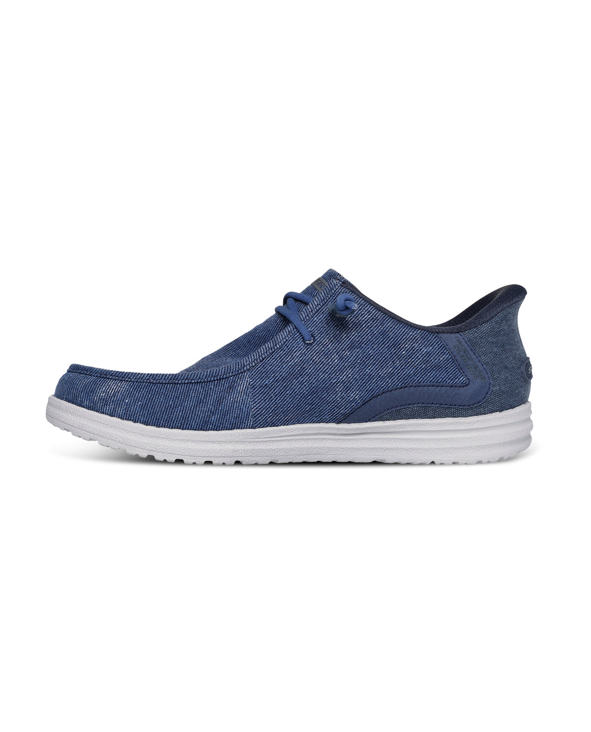 Denim shoe with a strap on a white background