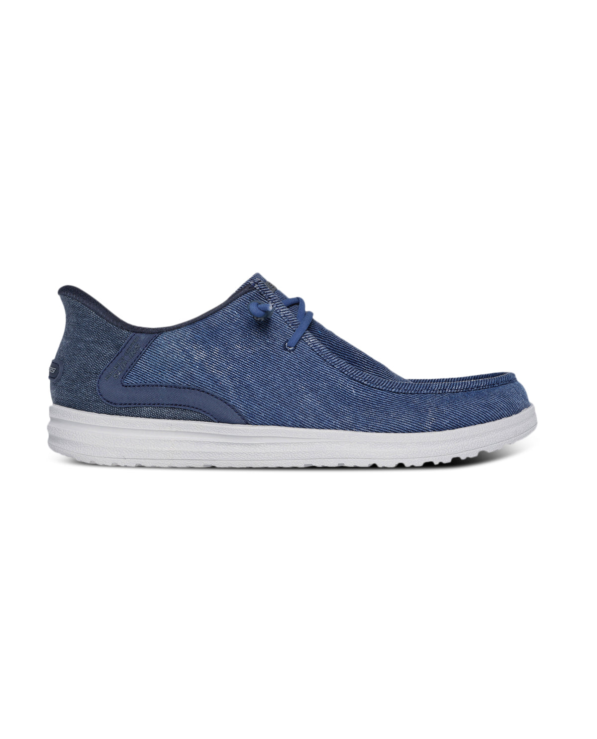 Denim shoe with a strap on a white background