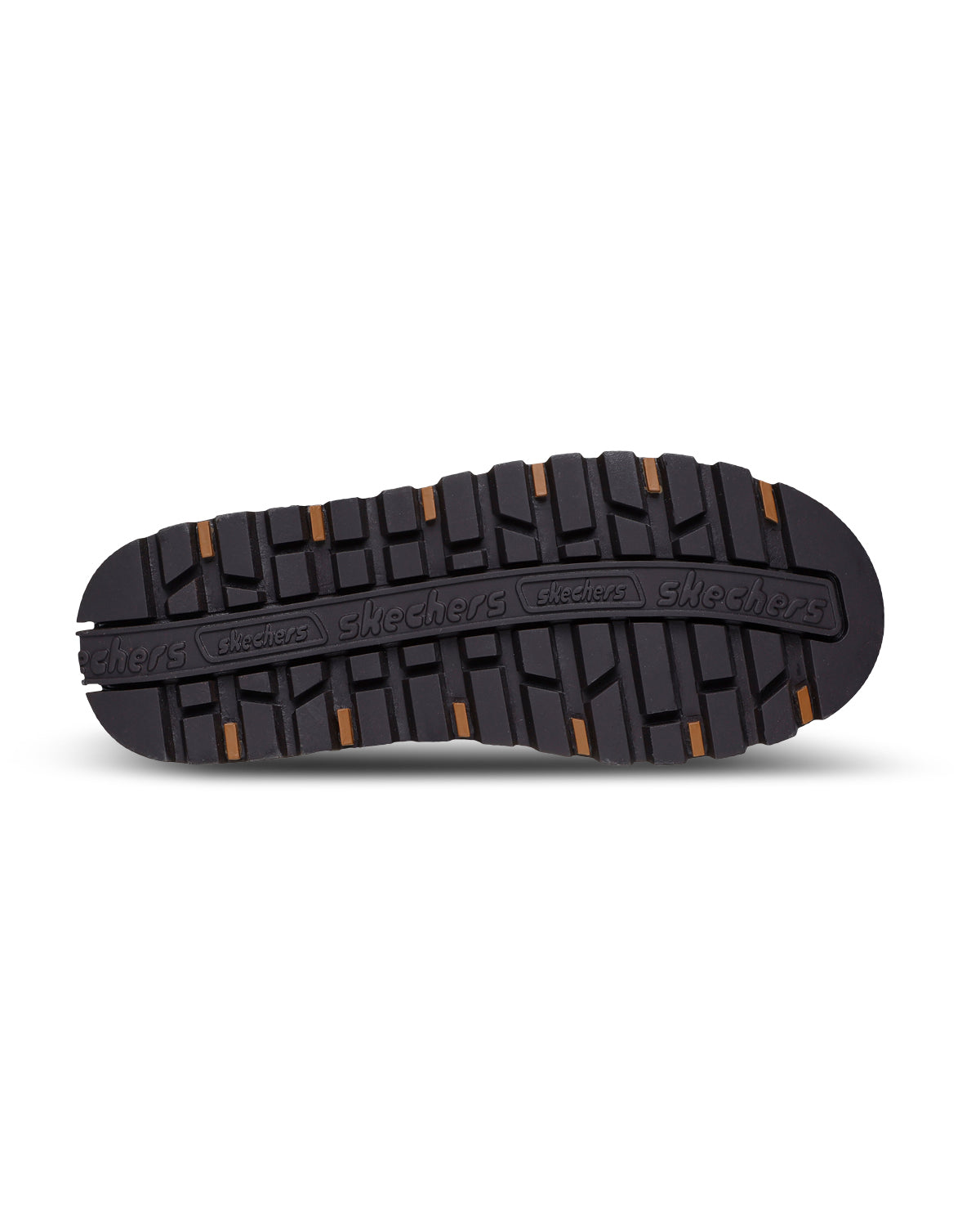 Black shoe sole with brand logo on a light gray background
