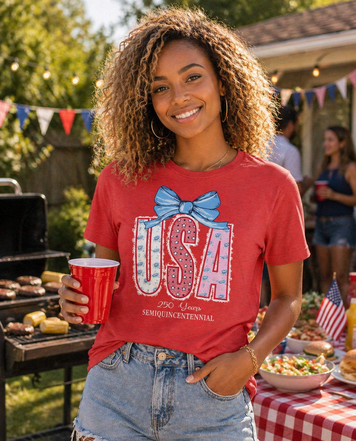 250 Bow Short Sleeve Screen Tee Red