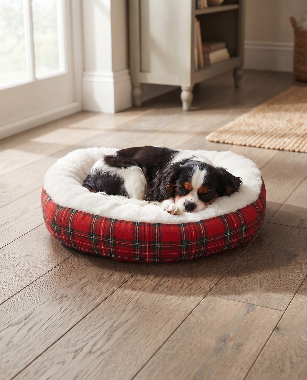Red Plaid Christmas Small Round Pet Bed