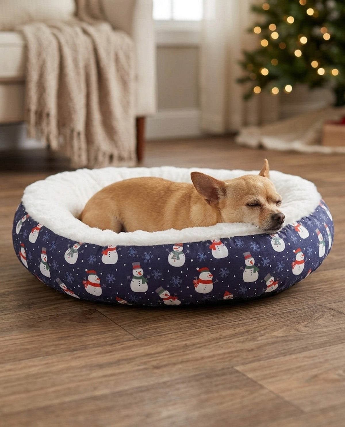 Snowman & Snowflakes Small Pet Bed