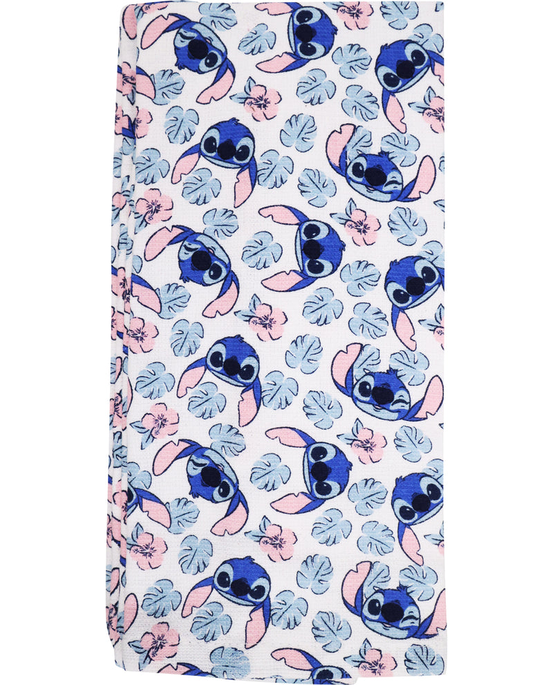 Patterned fabric with cartoon character and flowers on a white background