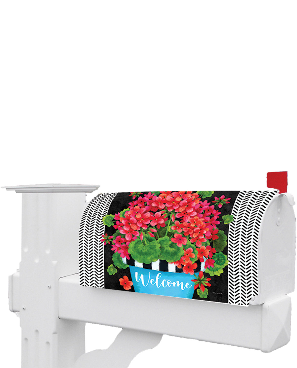 Blue Pot Geraniums Mailbox Cover