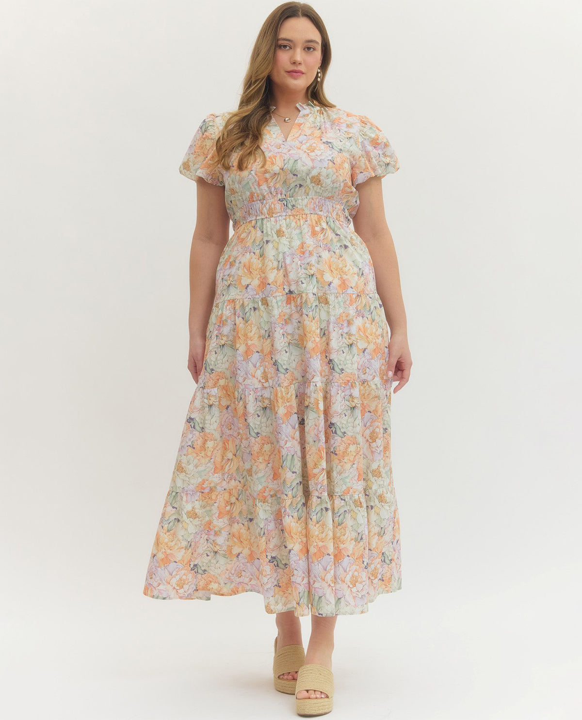 Entro Plus Print Puff Sleeve Maxi Dress