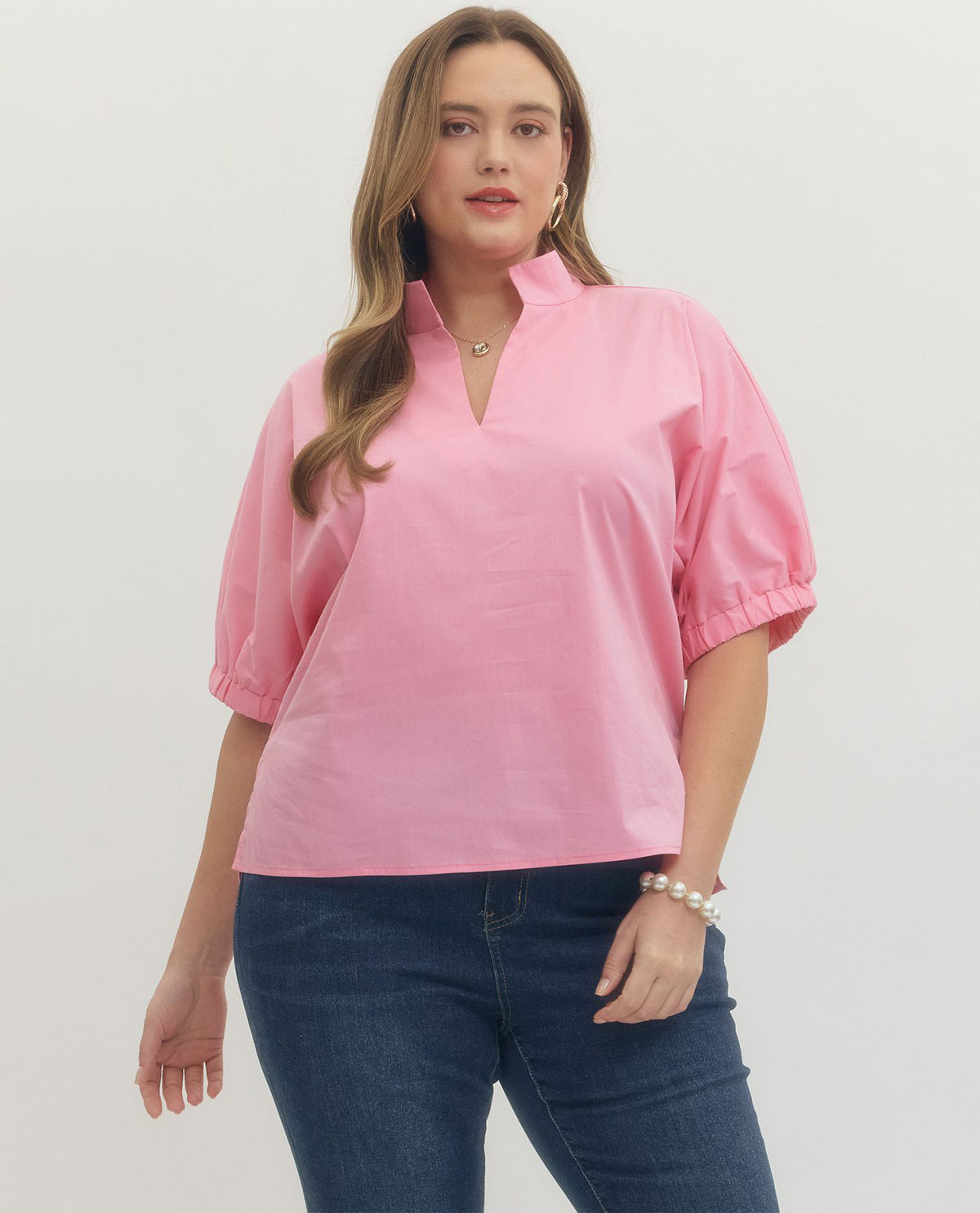 Entro Plus Solid Top with High Neck Collar Pink