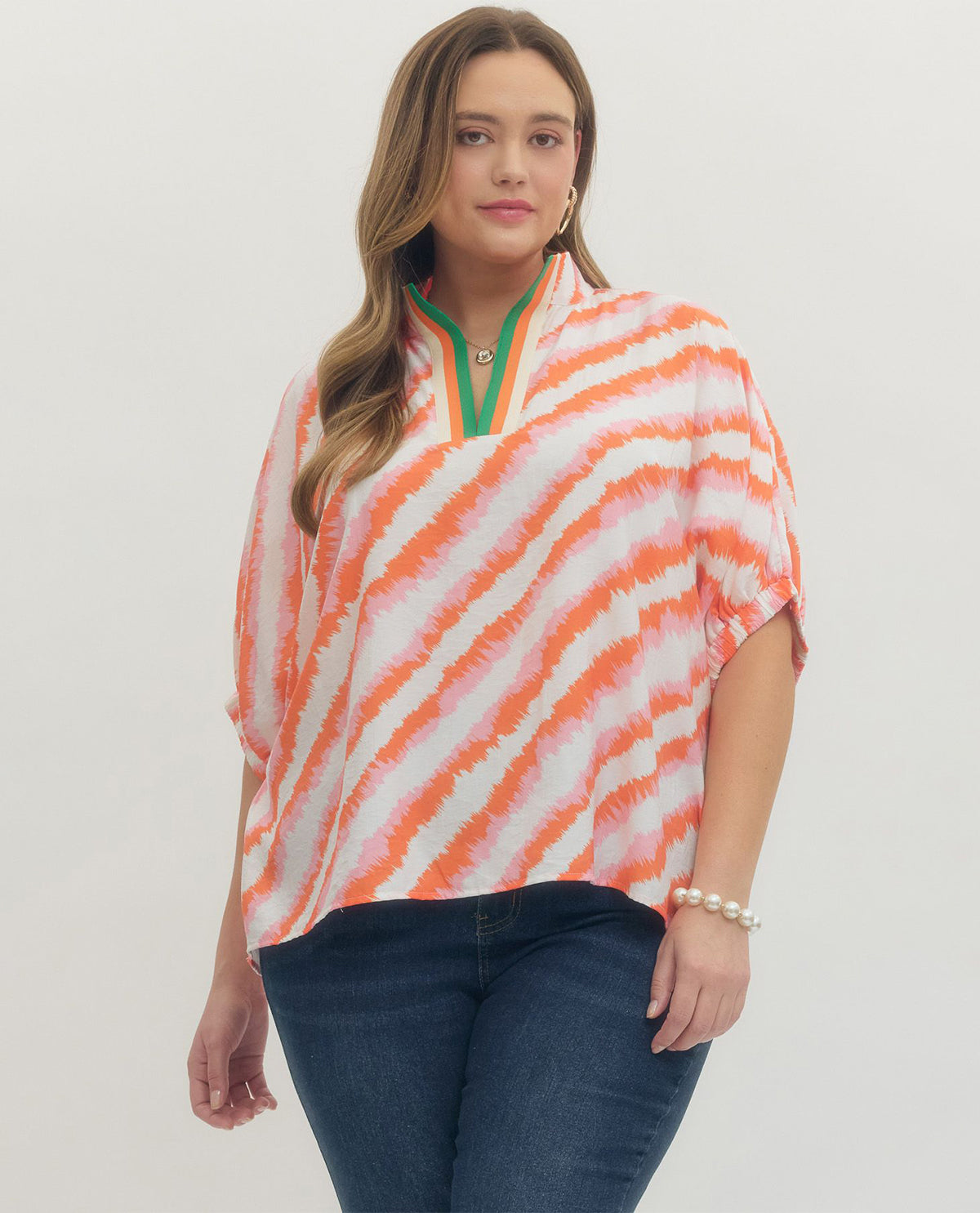 Entro Print Top W/multi Crossbody stripes