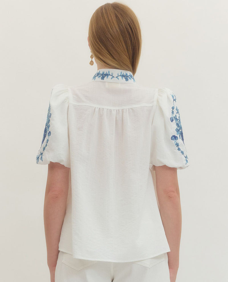 Entro Solid Top With Embroidered Trim Ivory