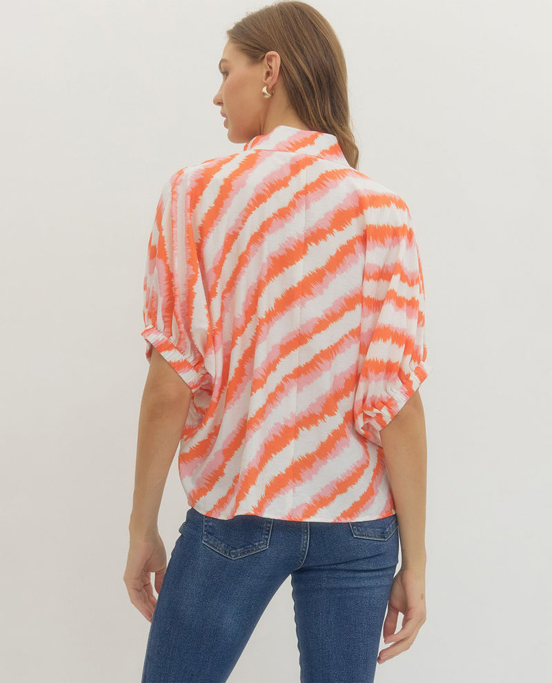 Entro Print Top with multi-Color Solid Trim