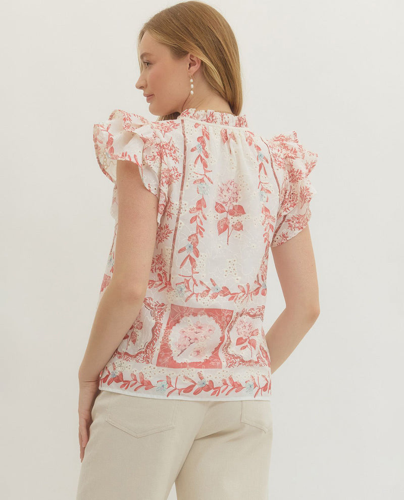 Entro Print Ruffle Sleeve Top