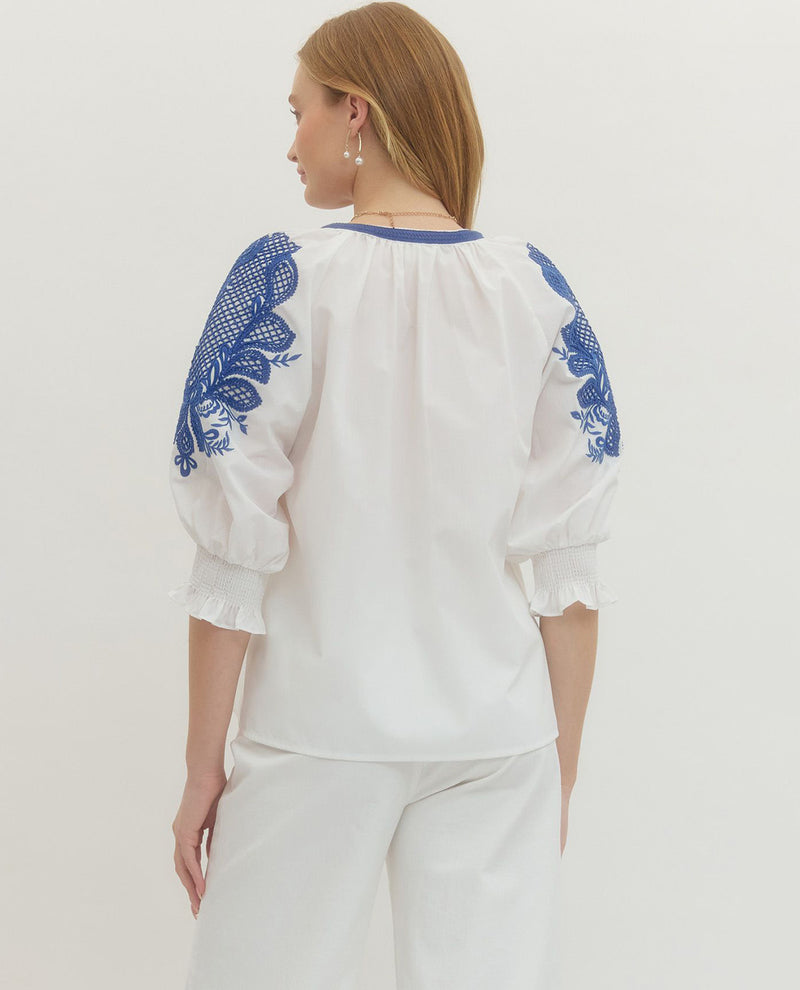 Entro Solid Top with Embroidered Trim