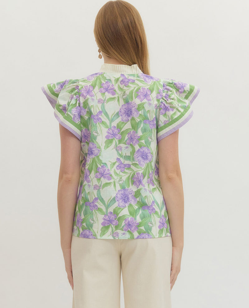 Entro Print Ruffle Cap Sleeve Top