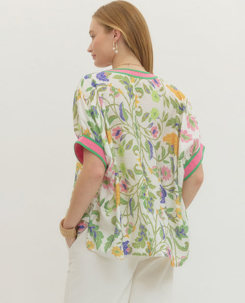 Entro Print Top W/solid Trim