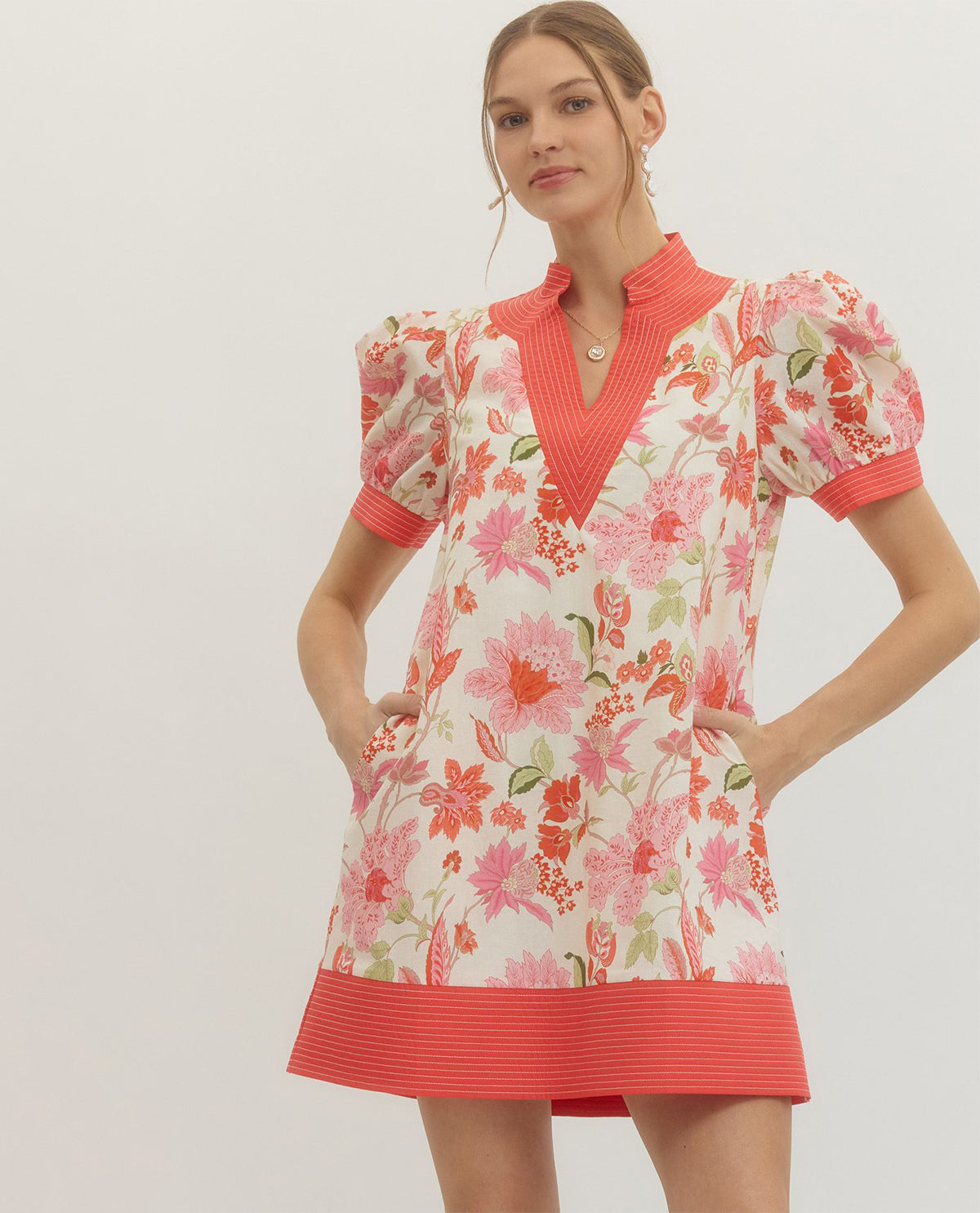 Entro Floral Print Puff Sleeve Dress