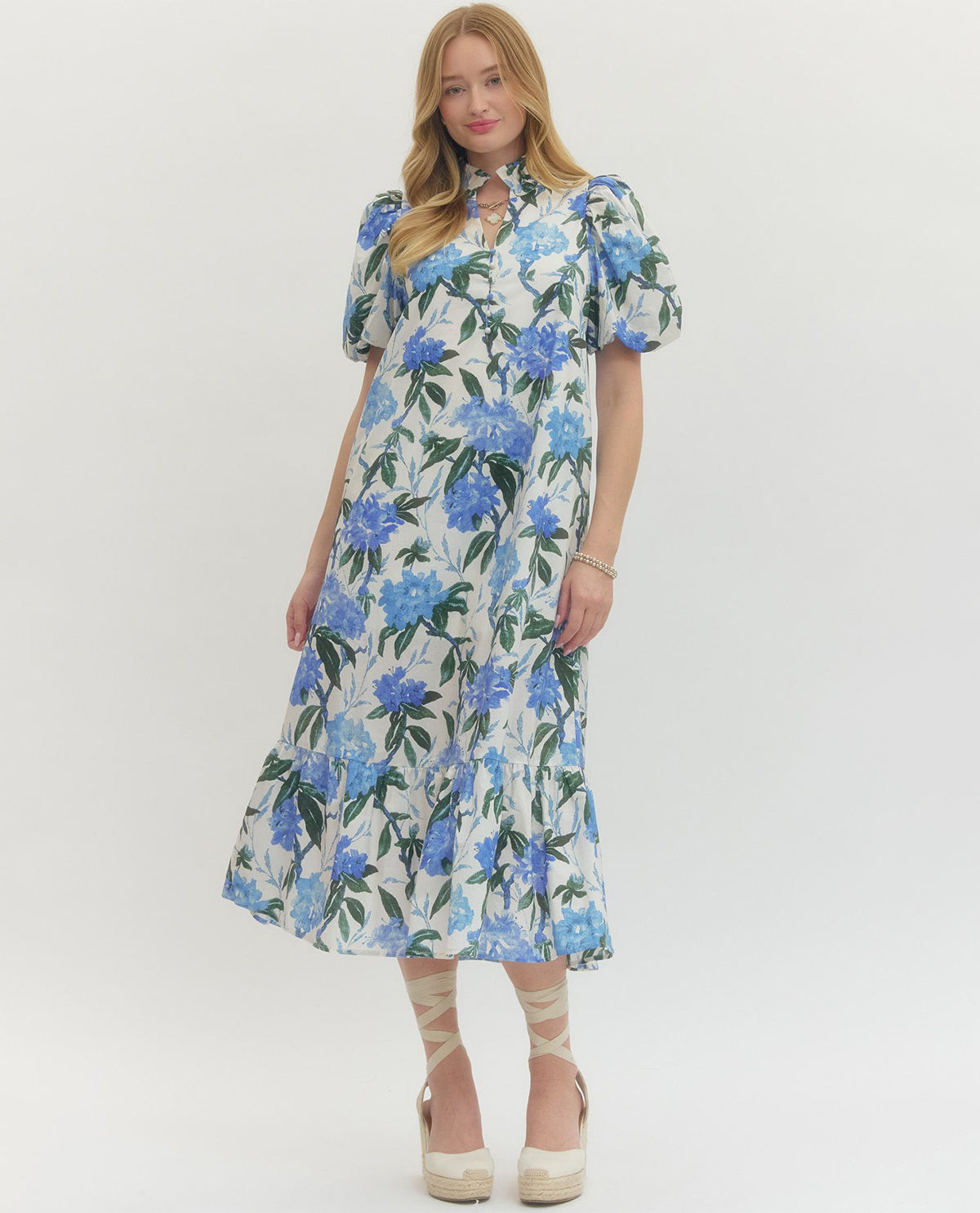 Entro Floral Print Maxi Dress Blue