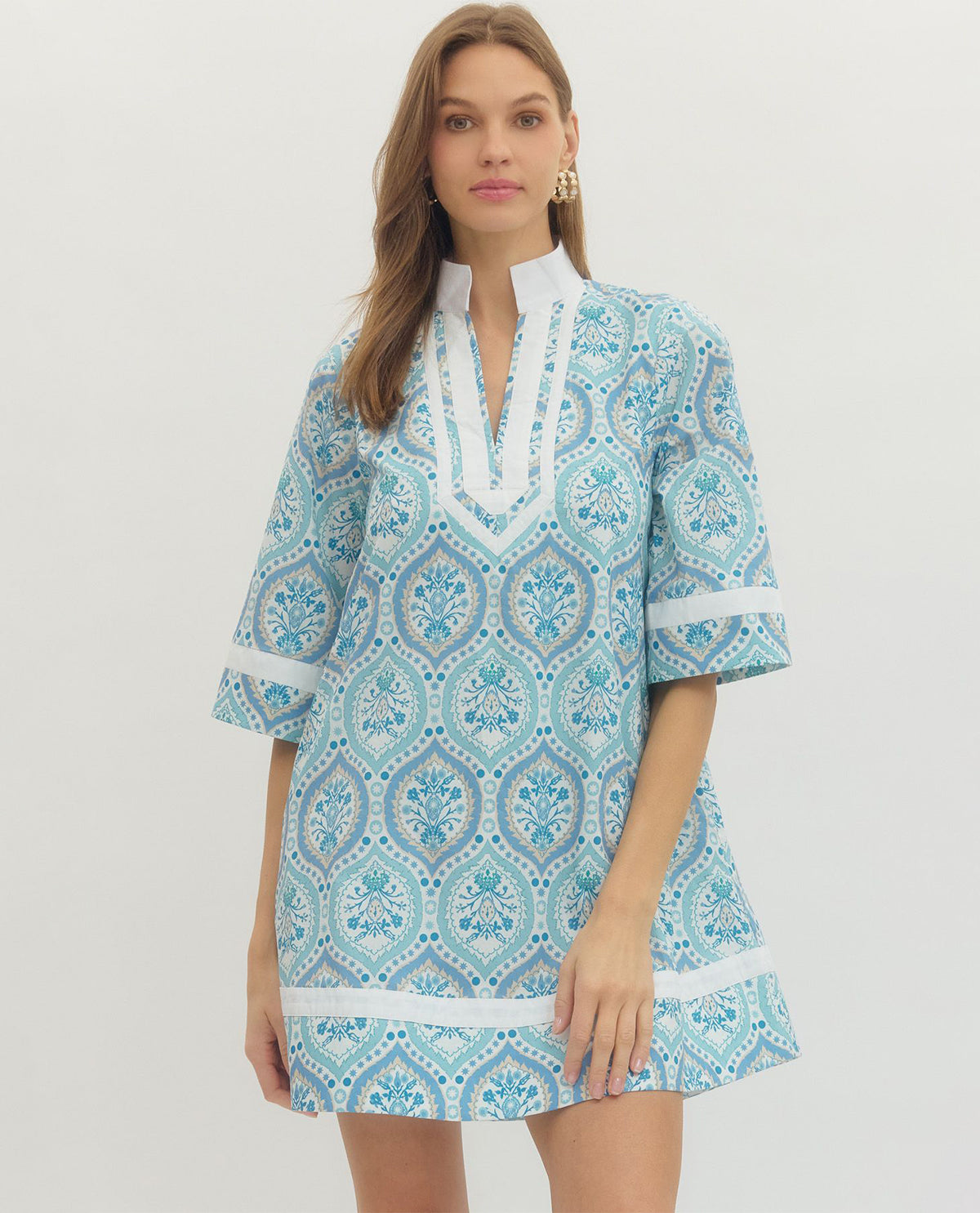 Entro Print Dress W/solid Banding