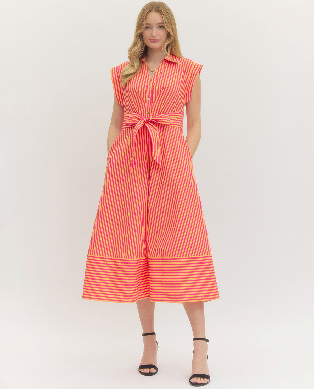 Entro Solid Tie Waist Dress