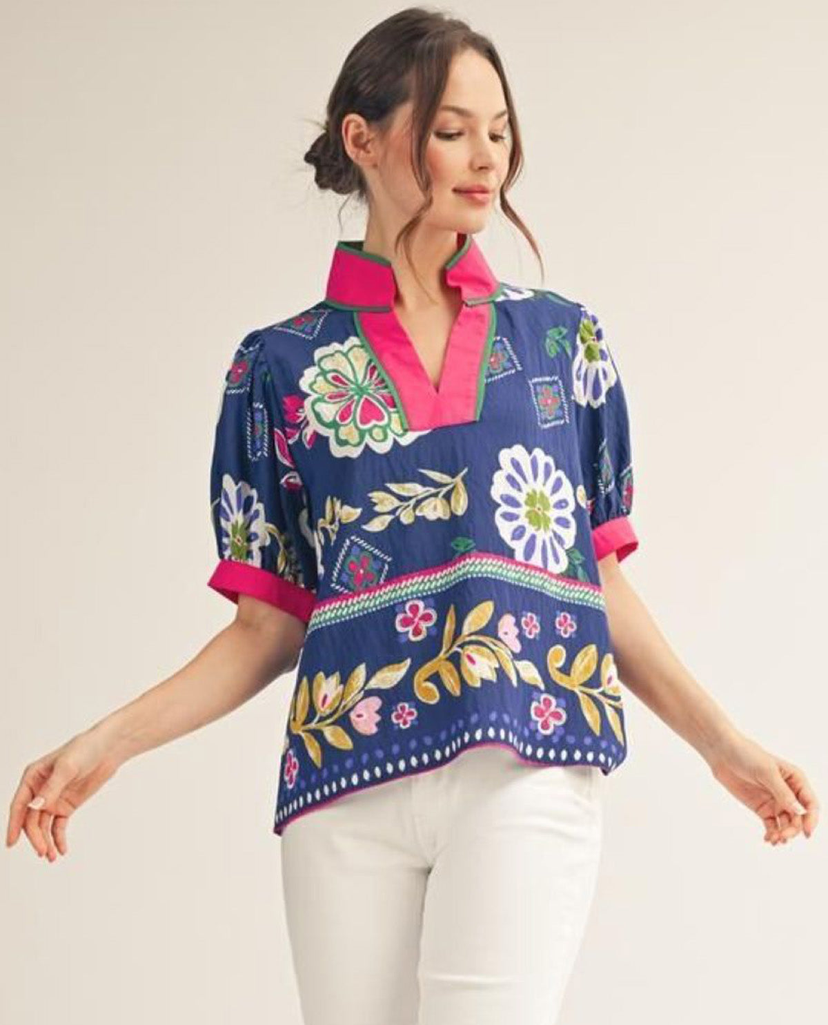 Jodifl Plus Print Top W/solid banding