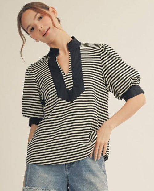 Jodifl Plus Stripe Top W/solid Contrast