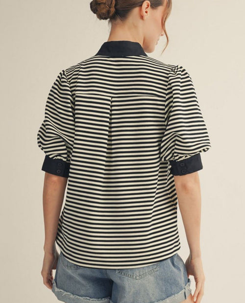 Jodifl Stripe Top with solid Contrast Trim