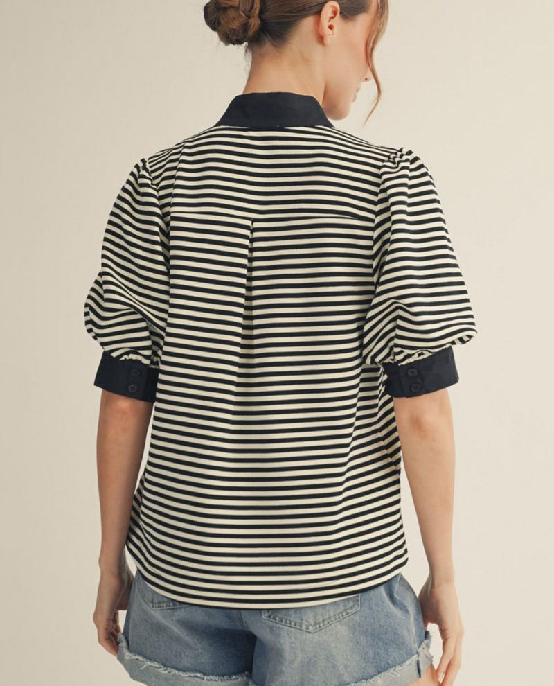 Jodifl Stripe Top with solid Contrast Trim