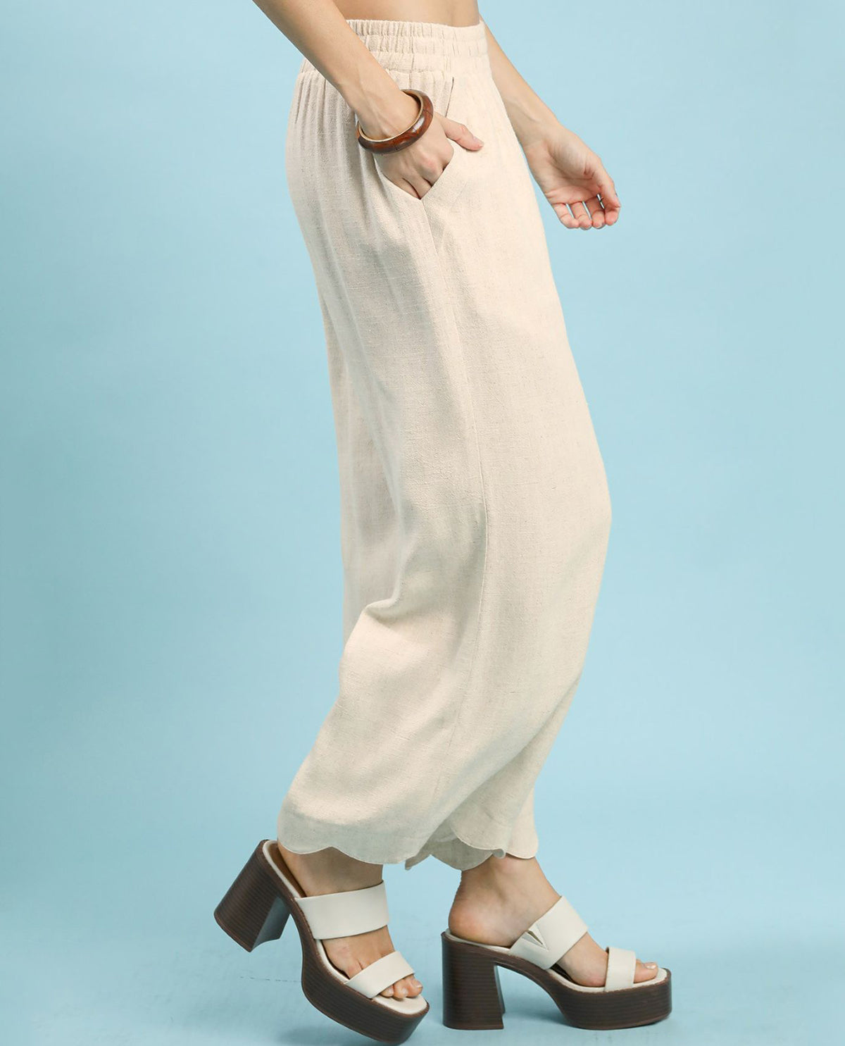 Umgee Linen Crop Pants Ivory