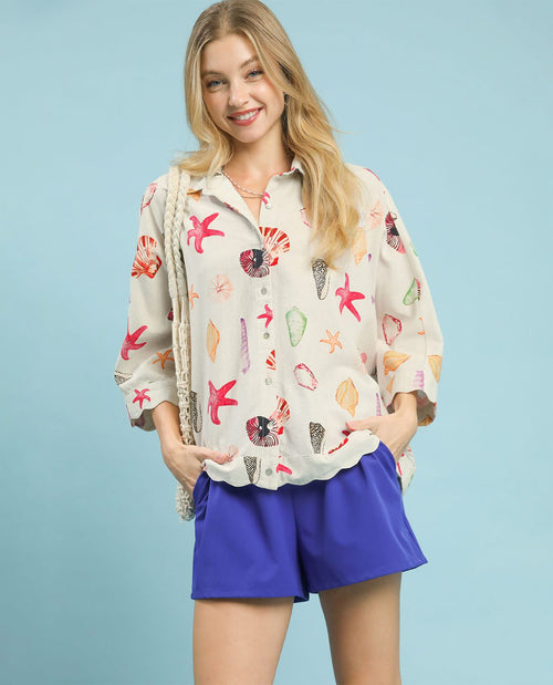 Umgee Seashell and Starfish Print Top