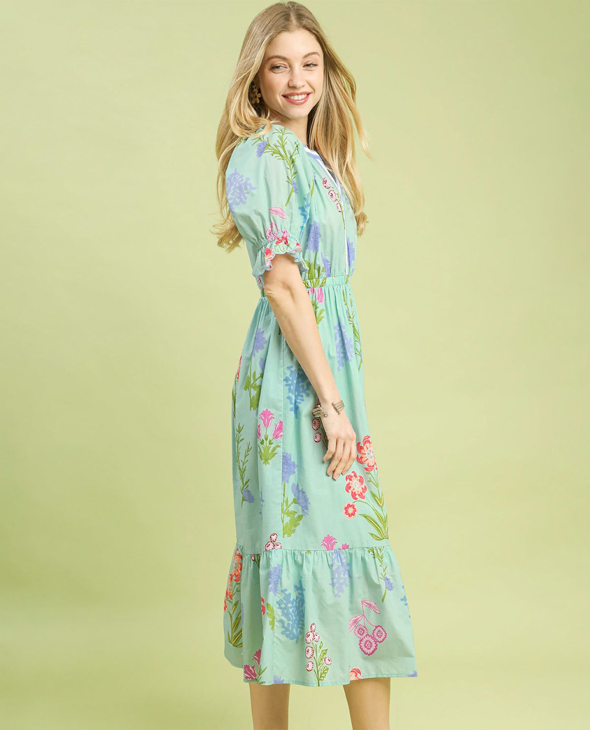 Umgee Multi Floral V-neck Dress